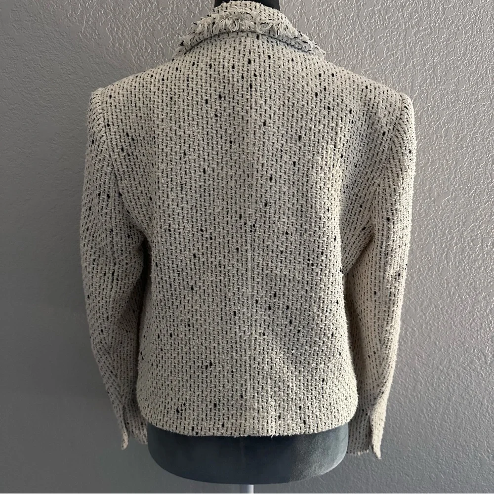 Zara Tweed Bouclé Cropped Blazer Jacket Frayed Trim Double Breasted L - Picture 4 of 11